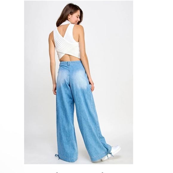 Veveret Light Wash Ankle Drawstring Jeans Size Small Baggy Balloon Pants - Picture 4 of 14